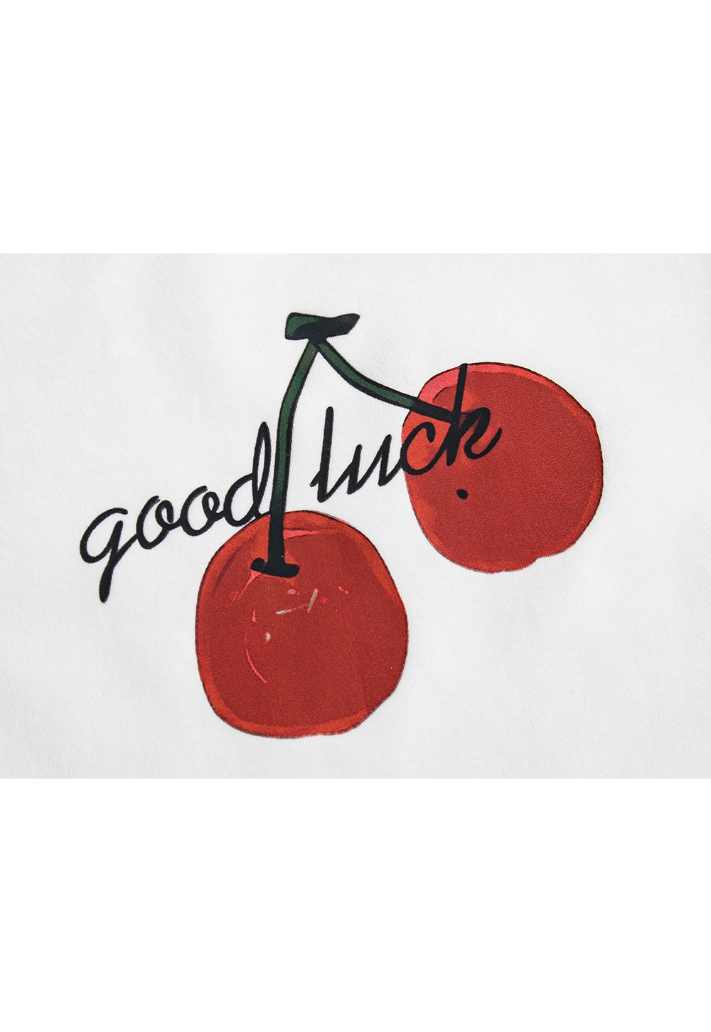 Women's Ringer Tee with Cherry 'Good Luck' Graphic