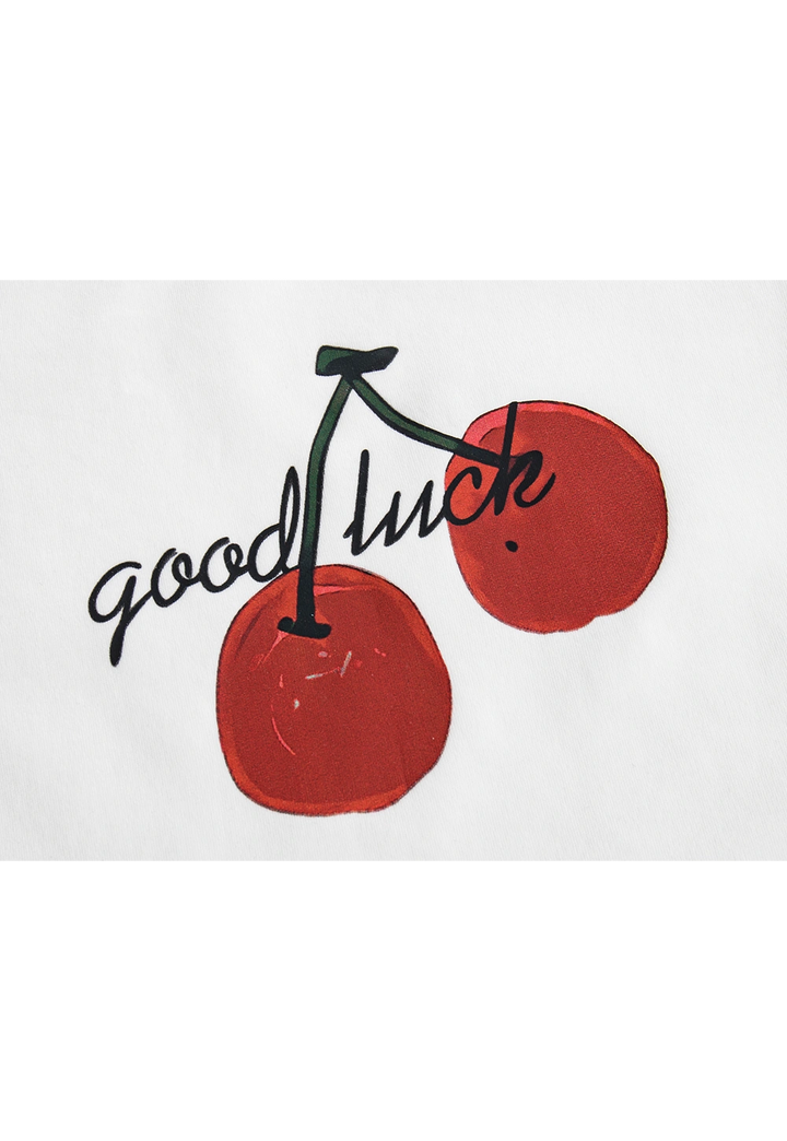 Women's Ringer Tee with Cherry 'Good Luck' Graphic