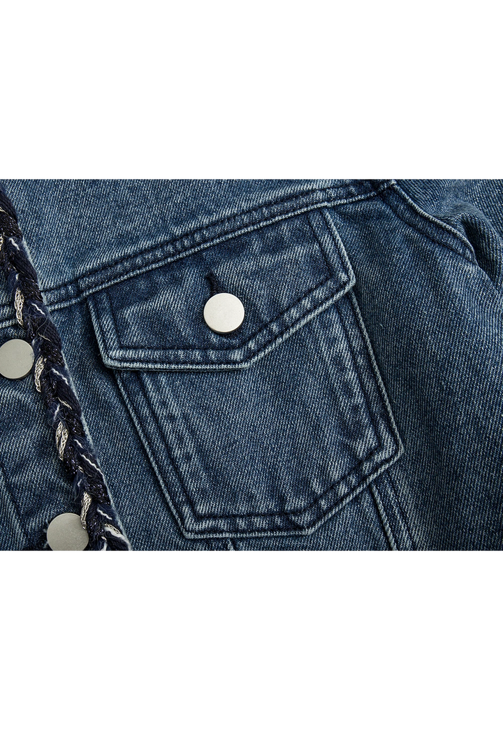 Denim Jacket and Skirt Set with Braided Trim