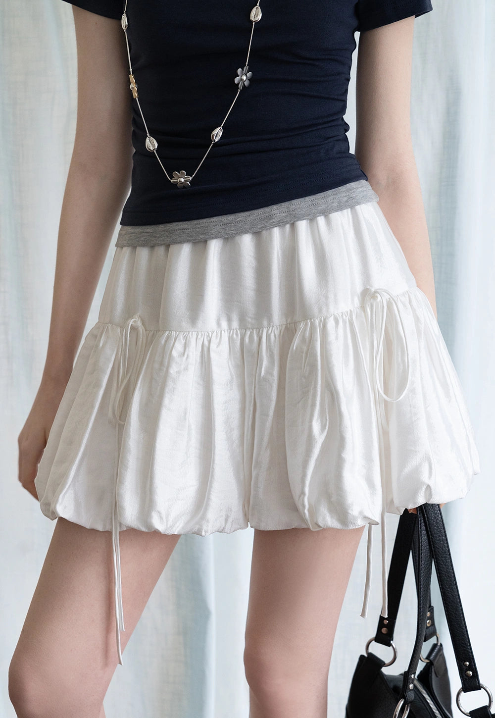 Gray Tiered Bubble Mini Skirt