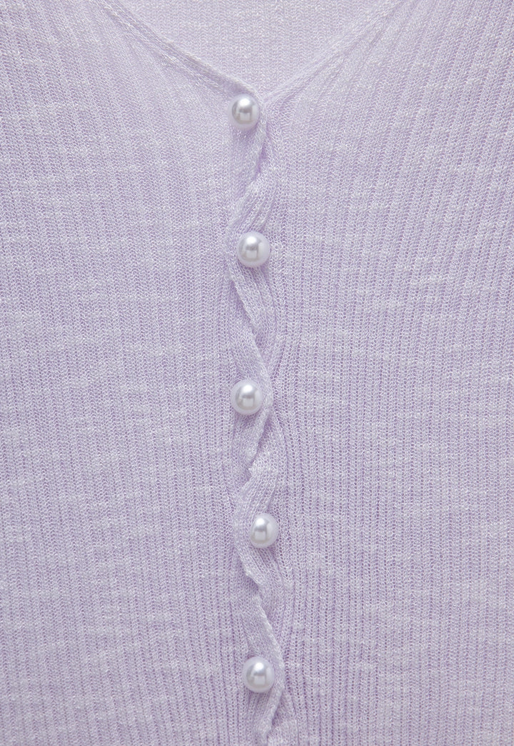 V-Neck Pearl Cross-Button Lightweight Knit Cardigan