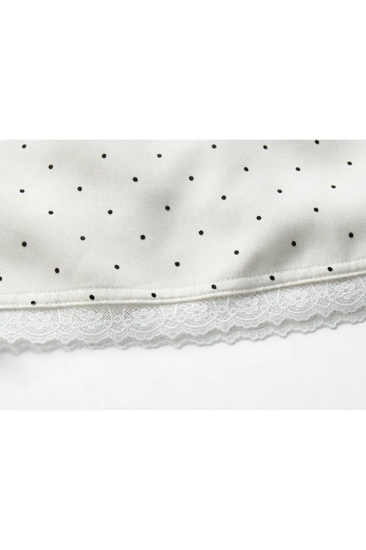 Women's A-Line Mini Skirt with Polka Dot Pattern and Lace Trim