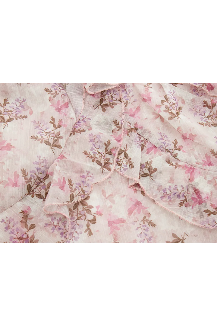 여성용 꽃무늬 스파게티 스트랩 티어드 드레스