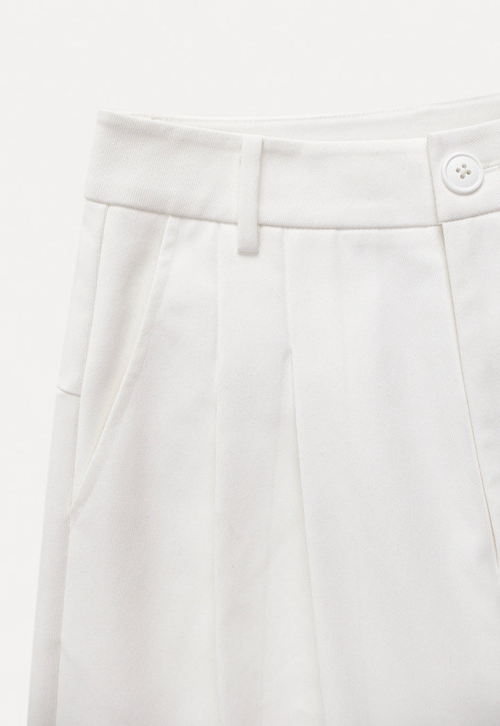 Women's White Wide-Leg Pleated Trousers