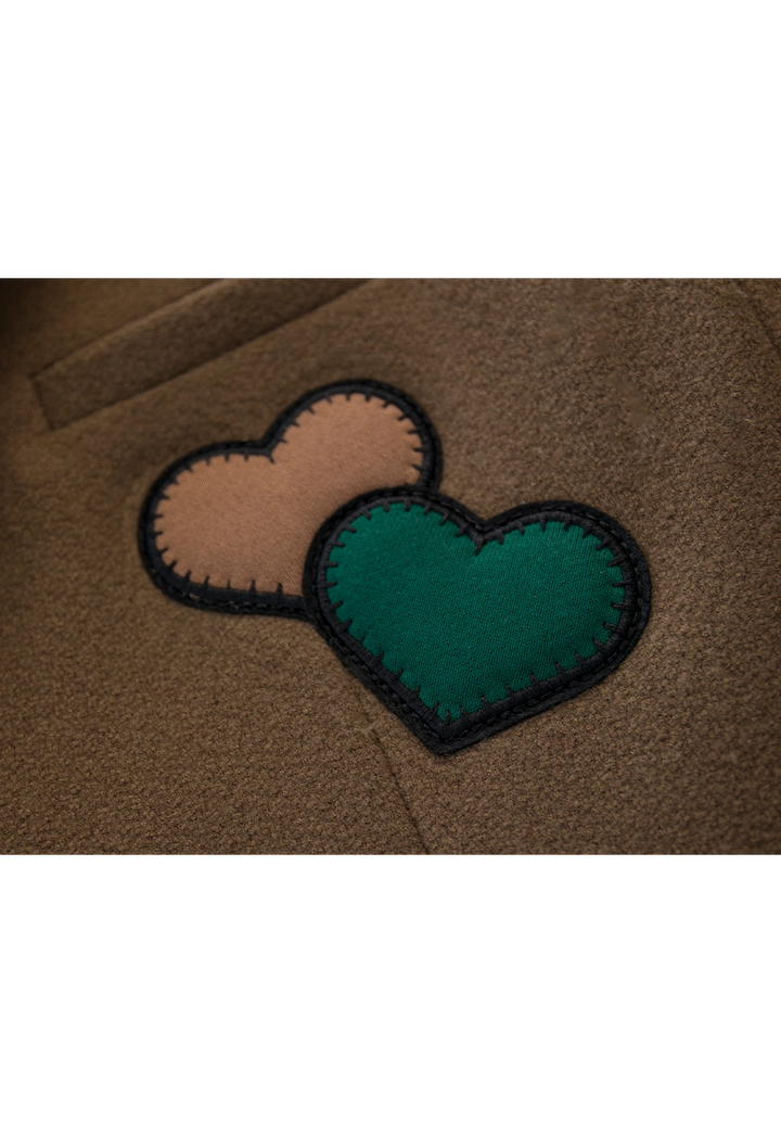 Women's Brown Jacket with Heart Patch and Front Pockets