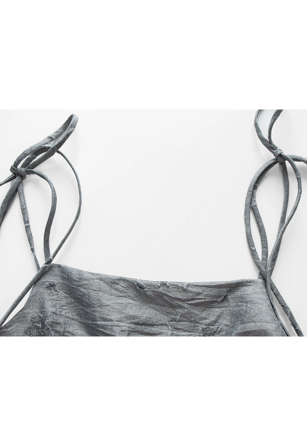 Graues strukturiertes Schößchen-Tanktop für Damen – verstellbare Träger, schicke geraffte Taille
