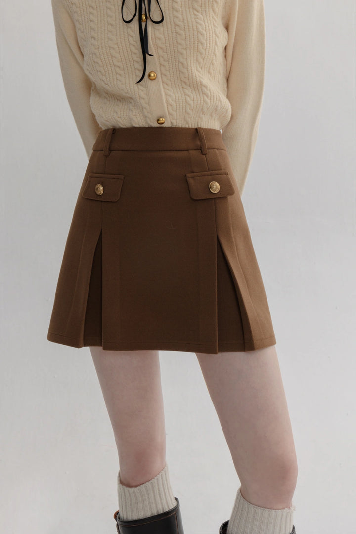 Sophisticated Button-Detail A-Line Skirt with Pockets