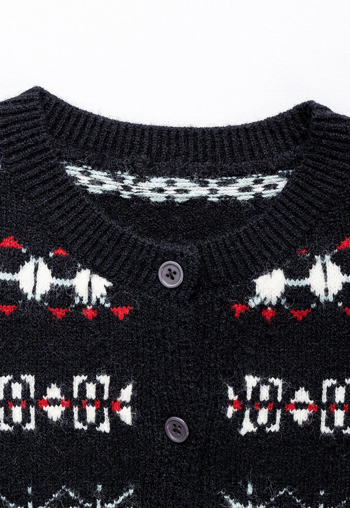 Women's Fair Isle Knit Cardigan with Tie Neck