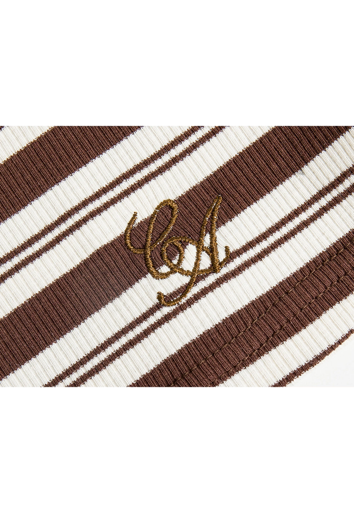 Women's Sleeveless Brown and White Striped Ribbed Top