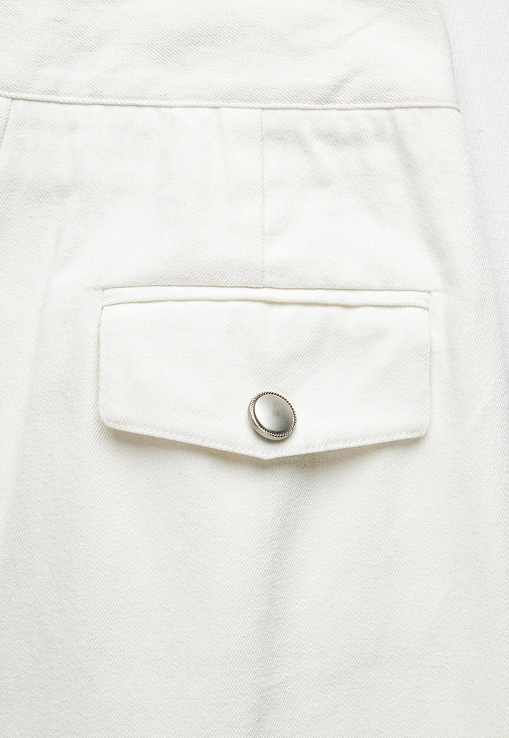 High-Waist Wide-Leg Pants with Button Detail