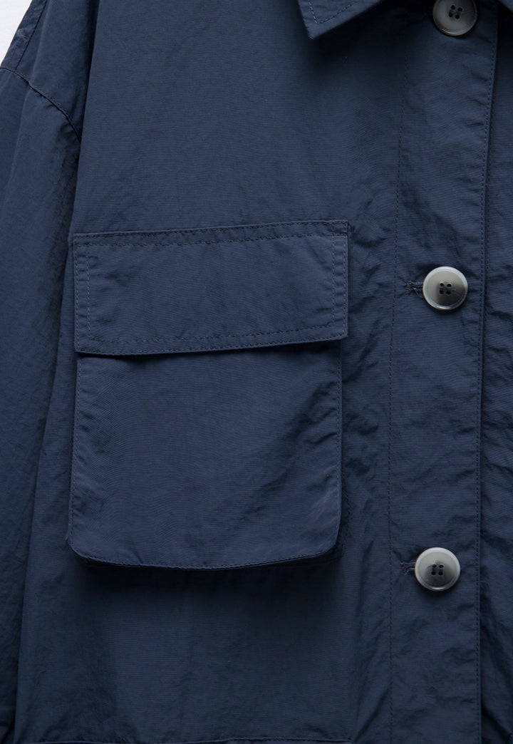 Utility-Inspired Navy Jacket with Drawstring Pockets