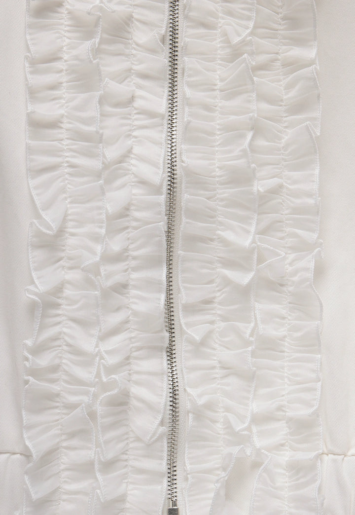 Women’s White Ruffle Front Zip Vest