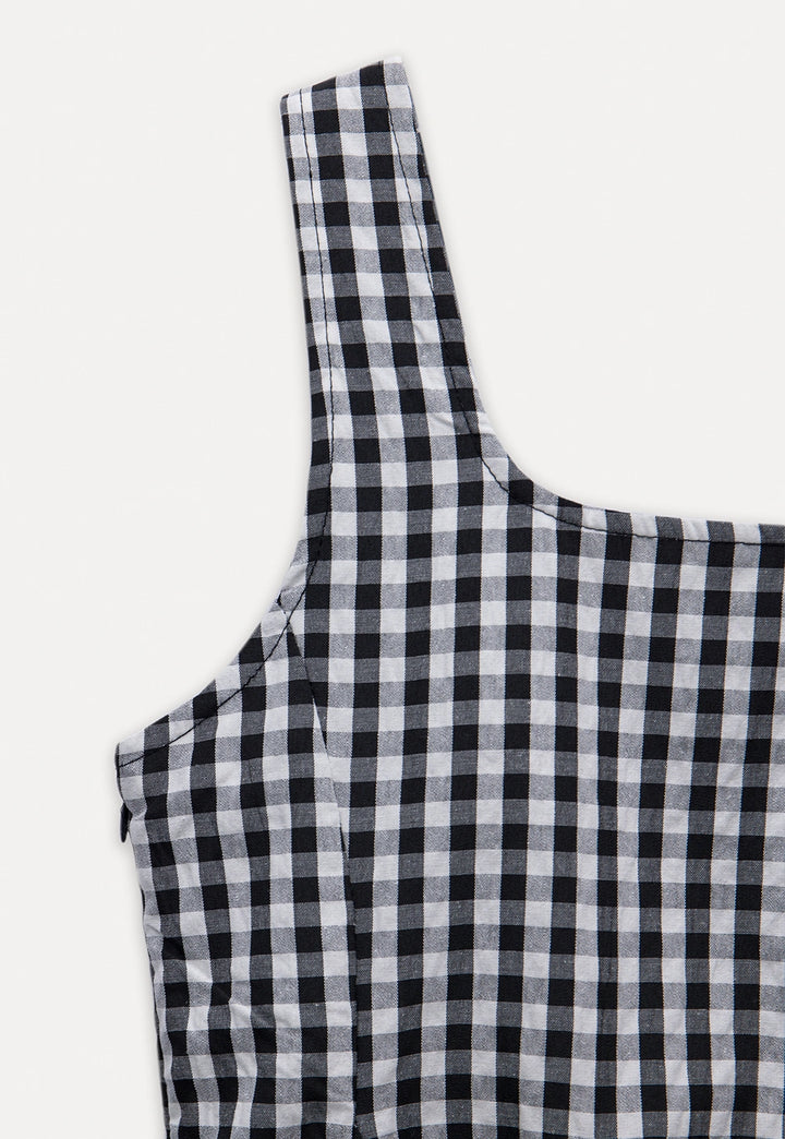 Gingham Pleated Peplum Tie-Strap Top