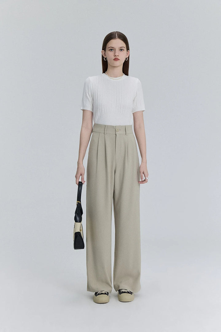 Tailored Wide-Leg Trousers with Pleat Detail