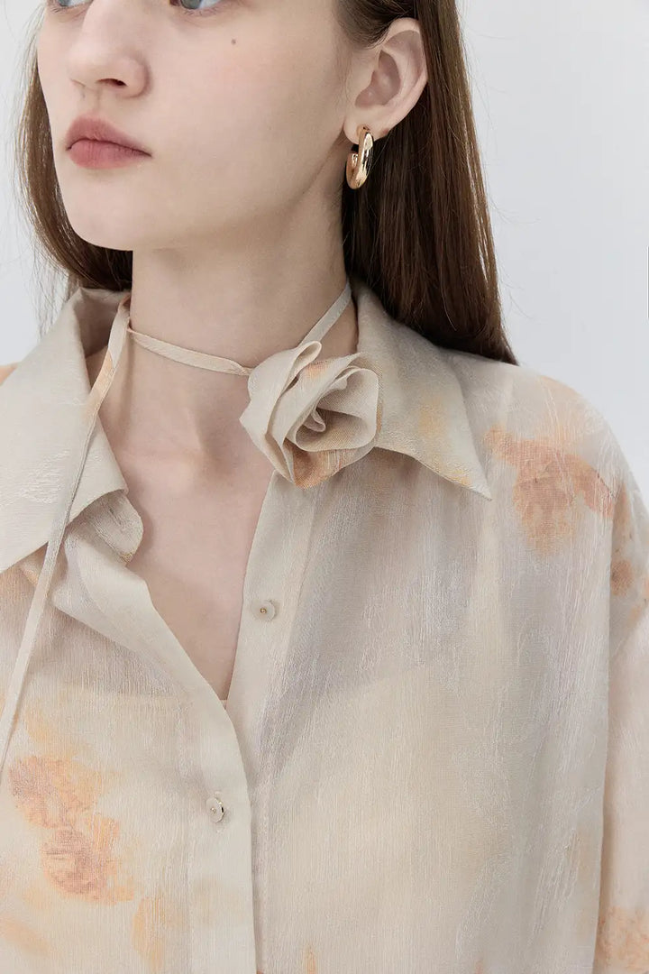 Floral Tie-Neck Blouse