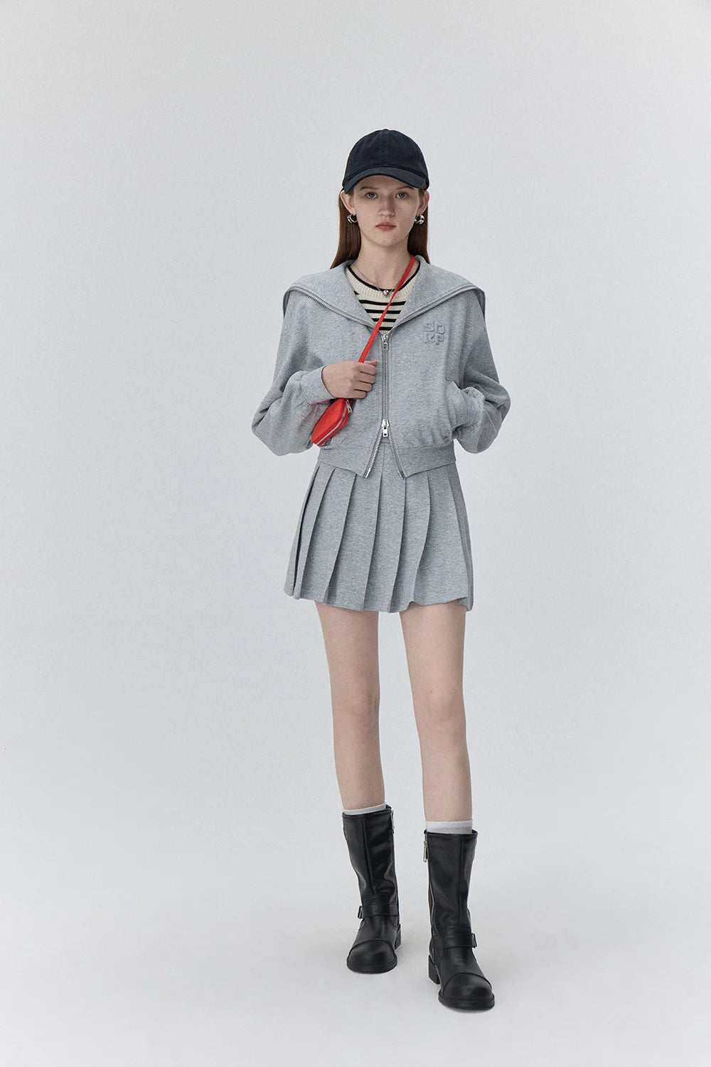 Sporty Zip-Up Hoodie and Pleated Skirt Set