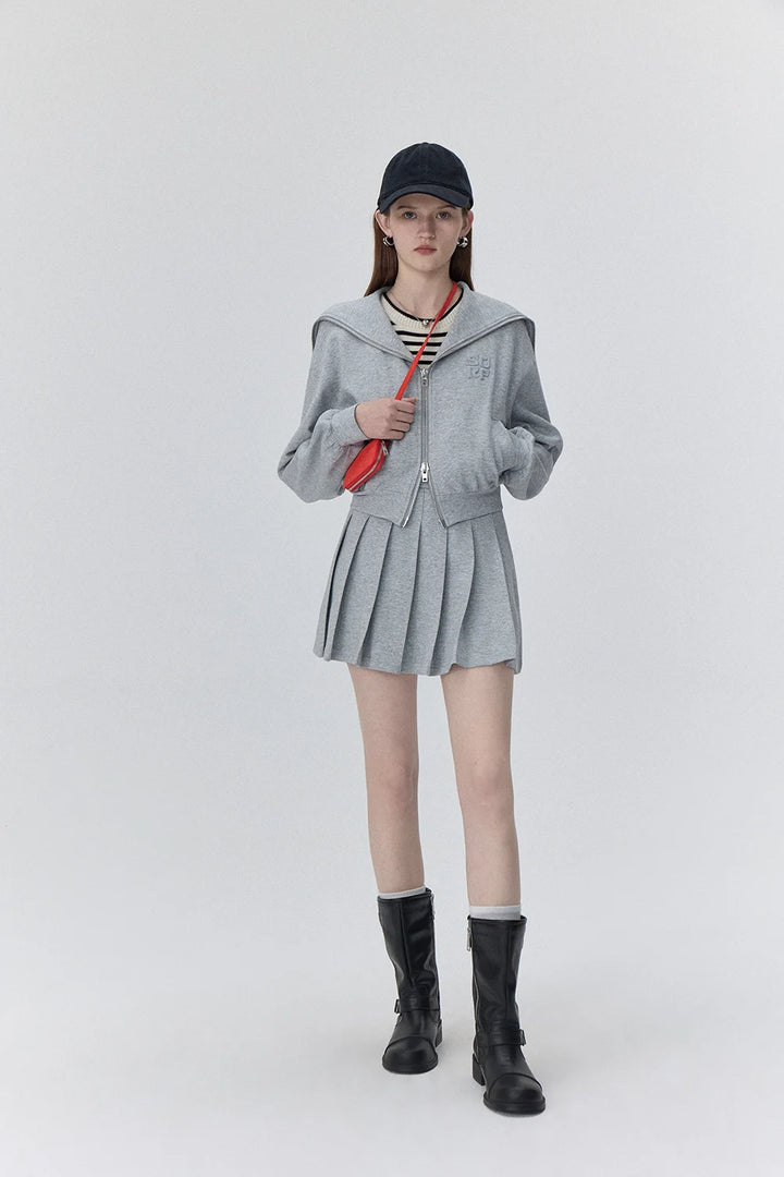 Set Hoodie Zip-Up Sporty dan Skirt Pleated