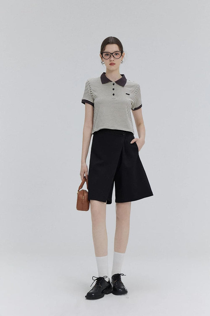 Short jupe-culotte boutonné chic croisé – Mode polyvalente pour la vie urbaine