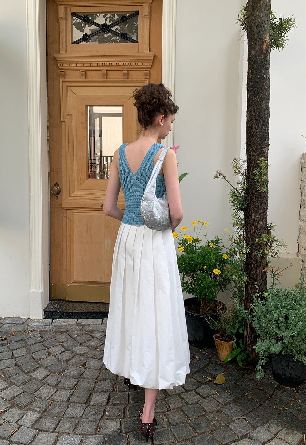 White Pleated Midi Skirt