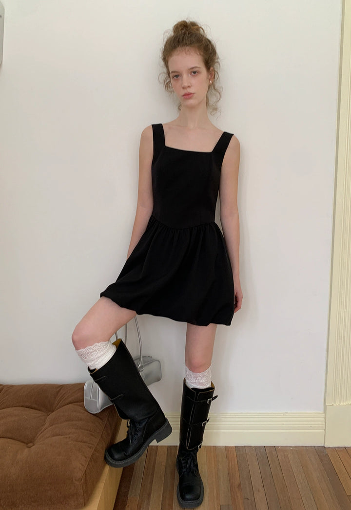 Black Square Neck Mini Dress