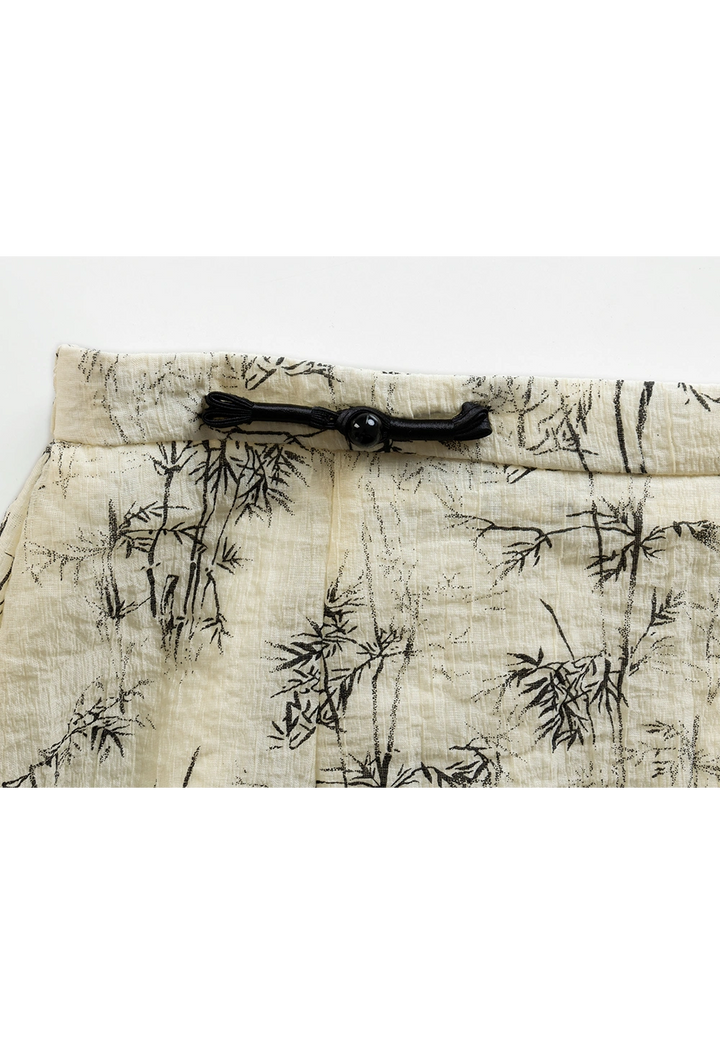 Women's Beige Maxi Skirt with Black Bamboo Print