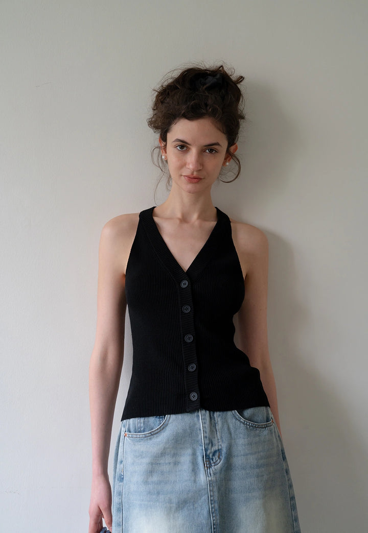 Women's Canelé-Inspired Relaxed Knit Button Vest