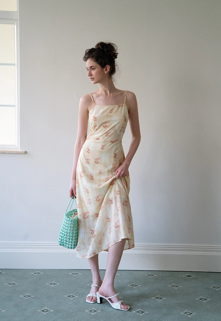 Floral Satin Ruched Slip Dress