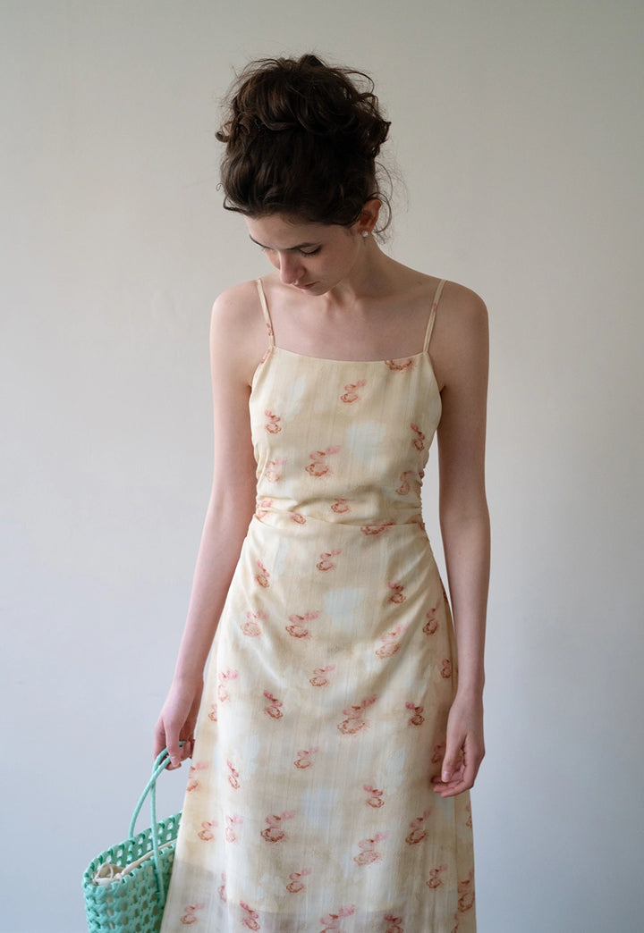 Floral Satin Ruched Slip Dress