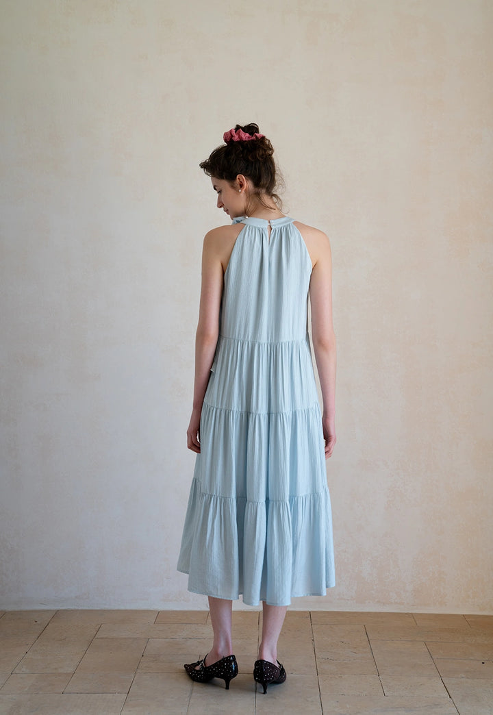 Ruffled Tiered Midi Dress with Flower Detail