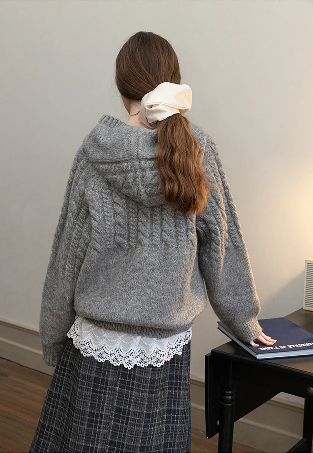 Women's Cable Knit Hooded Sweater