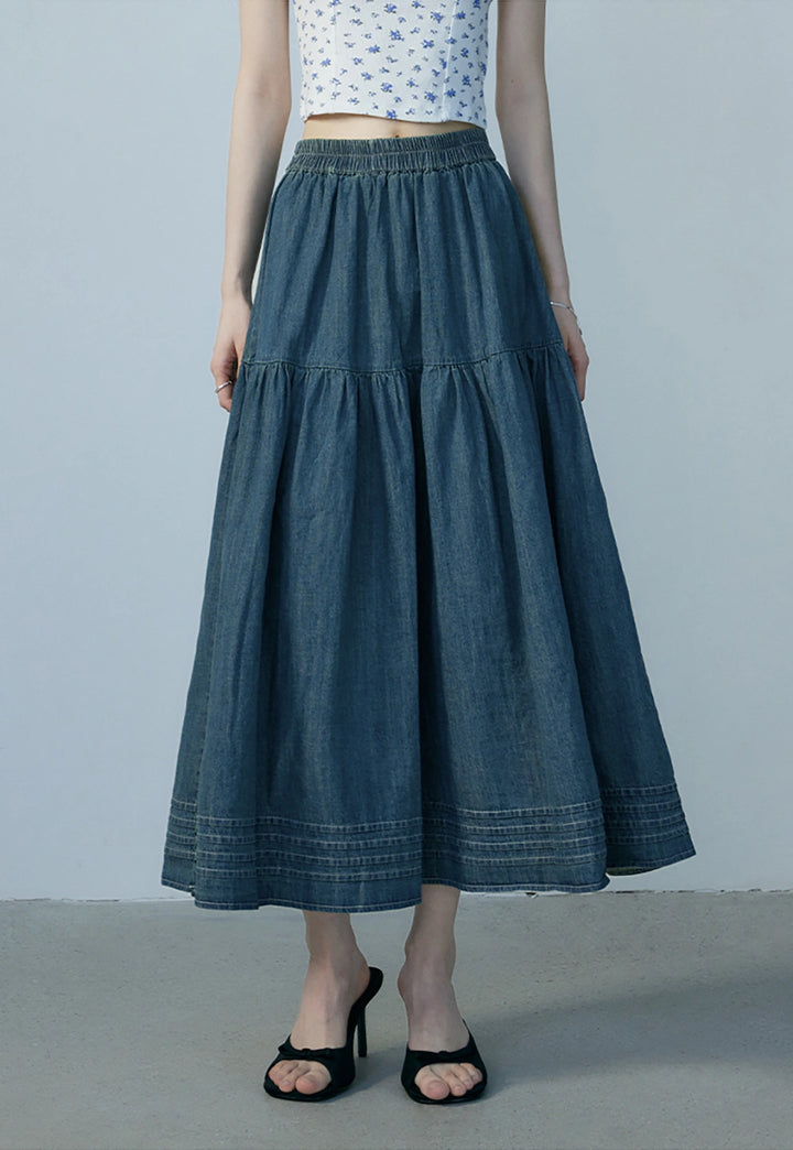 Skirt Midi Denim Wanita