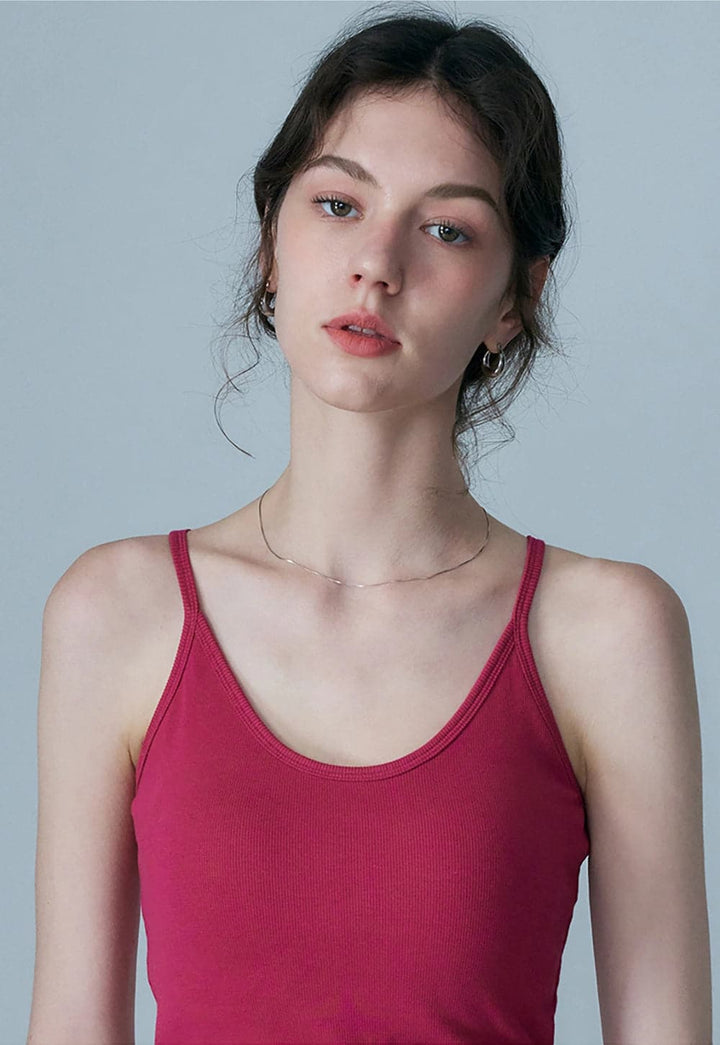 Women's Basic Pink Ribbed Camisole Top