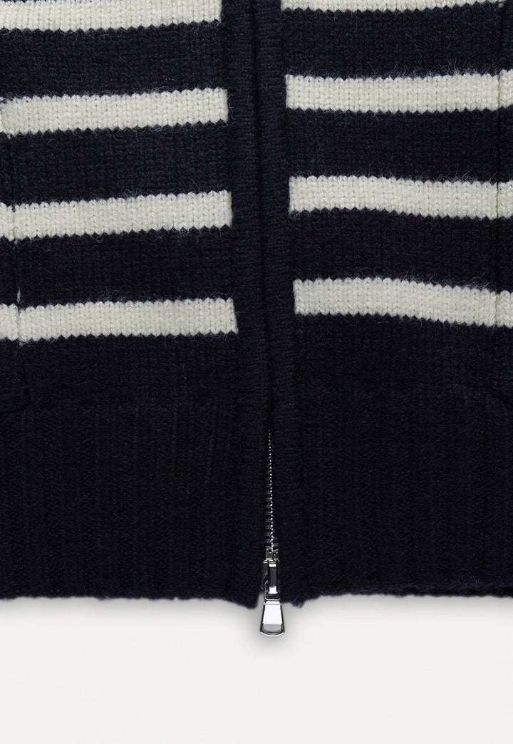 Striped Zip-Up Knit Cardigan