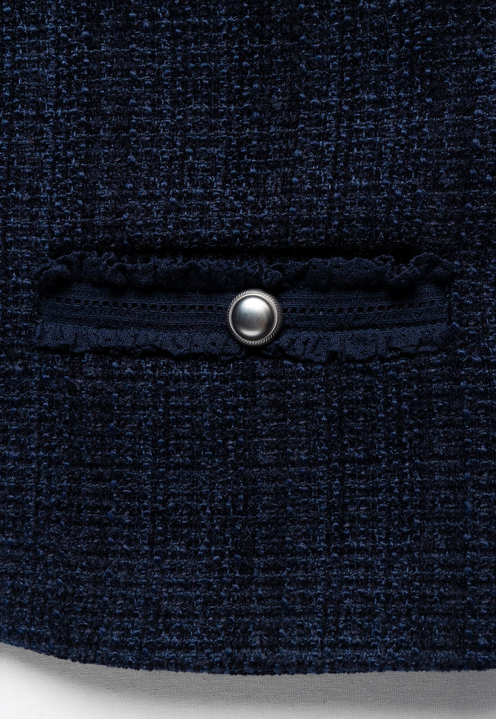 Navy Tweed Pearl-Button Jacket