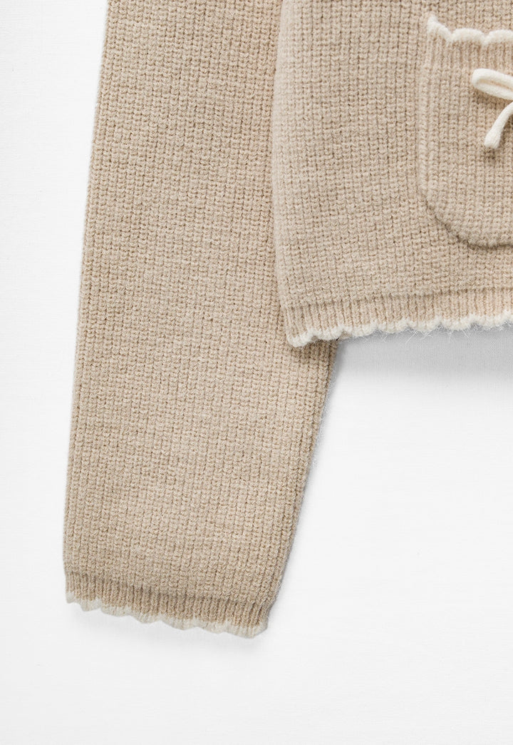 Bow Pocket Trim Knit Cardigan