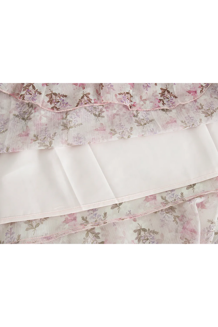 여성용 꽃무늬 스파게티 스트랩 티어드 드레스