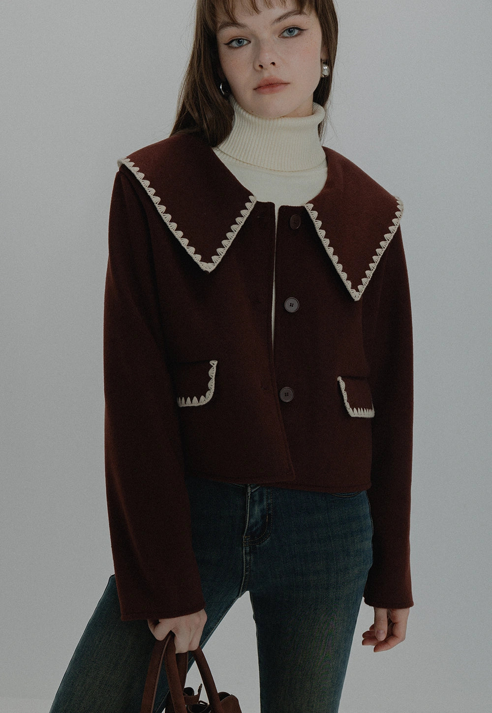 Women's Cropped Coat - Peter Pan Collar