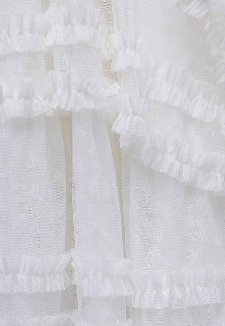 White Layered Ruffle Midi Skirt