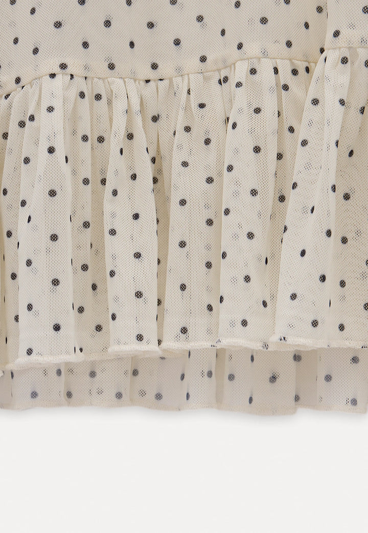 Women's Polka Dot Ruffle Blouse with Pearl Detail