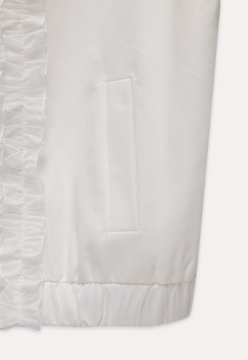 Women’s White Ruffle Front Zip Vest