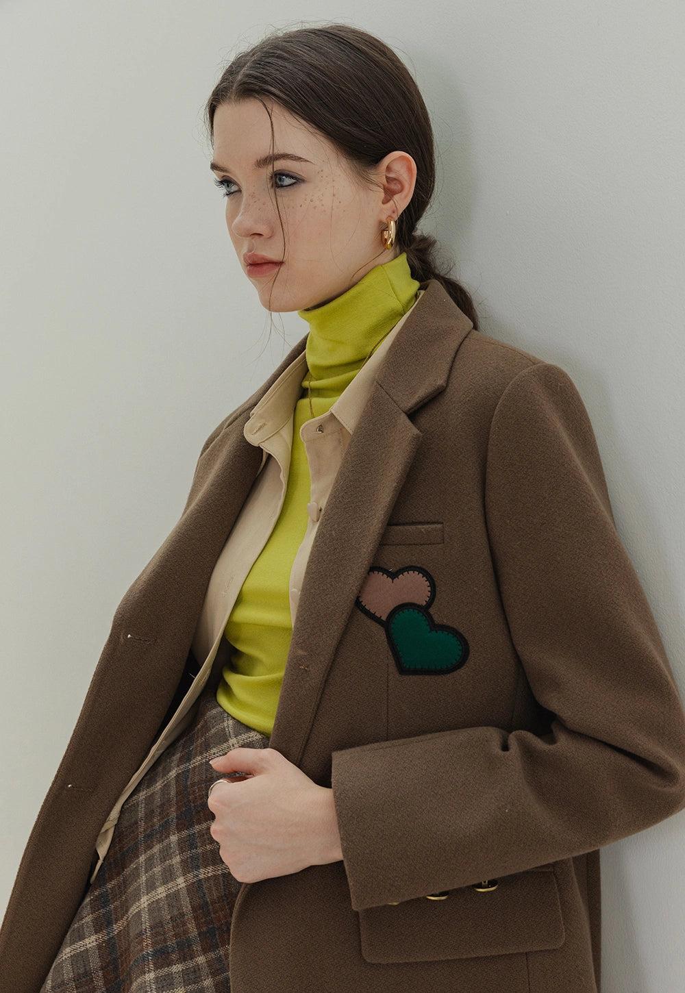 Women's Brown Jacket with Heart Patch and Front Pockets