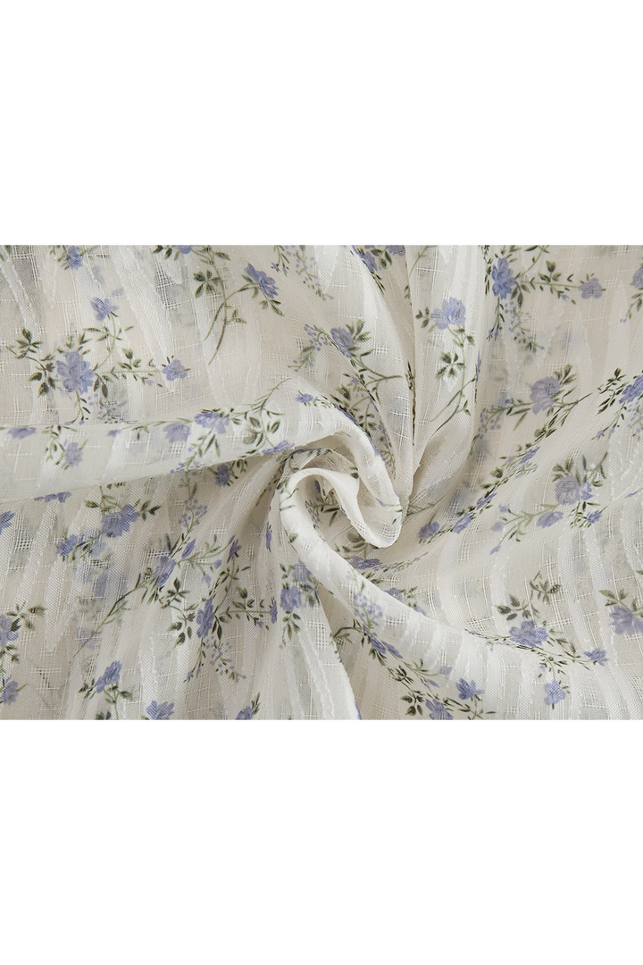 Blaus Romantik Kerut-kerut Wanita dengan Corak Bunga-Bunga dan Tali Tali Depan