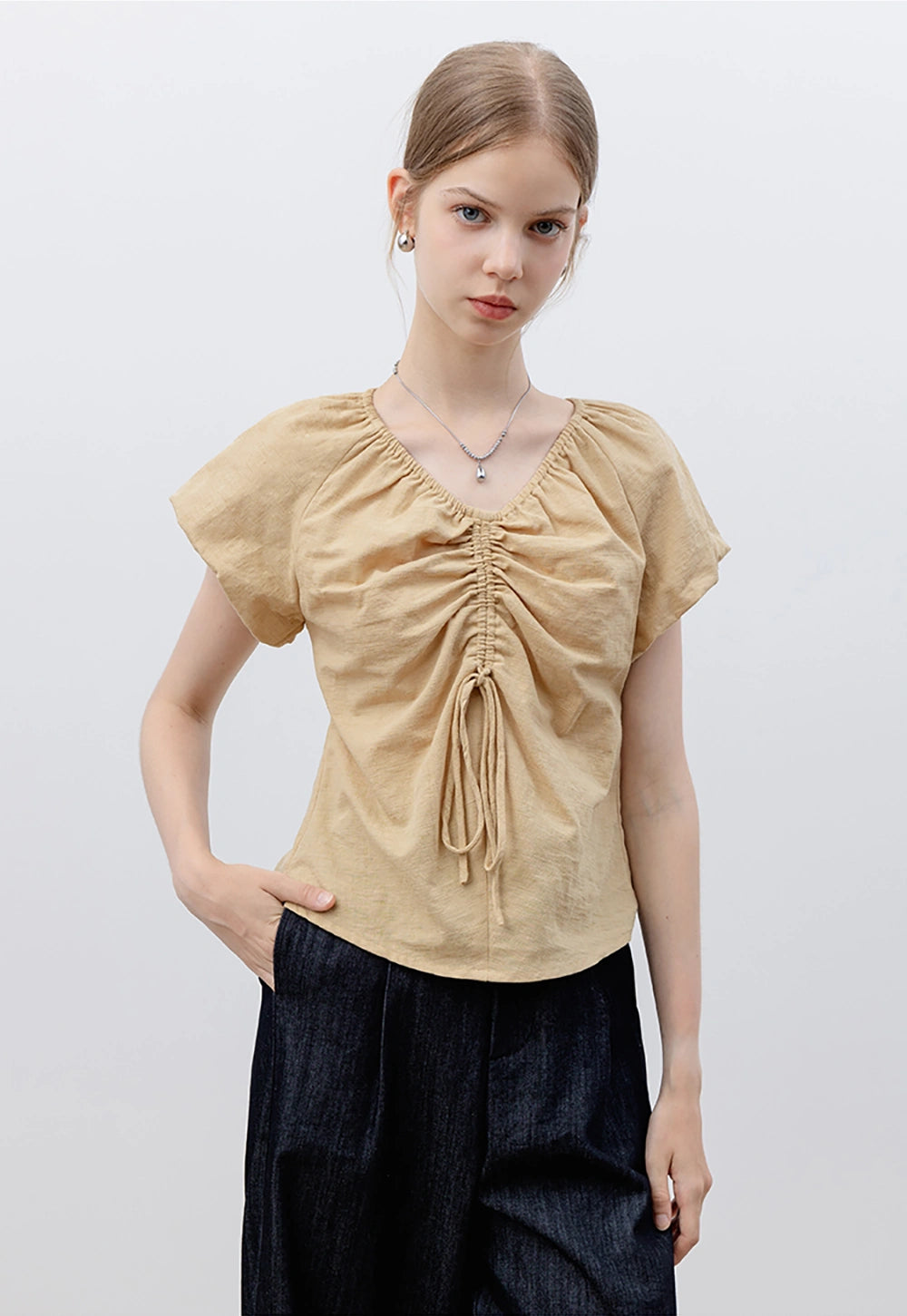 Women's Ruched Drawstring Blouse