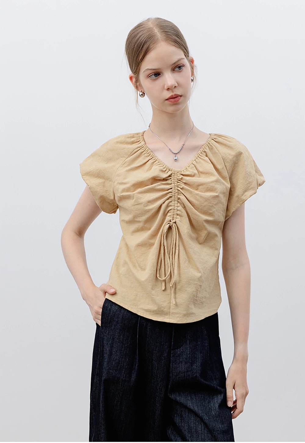 Women's Ruched Drawstring Blouse