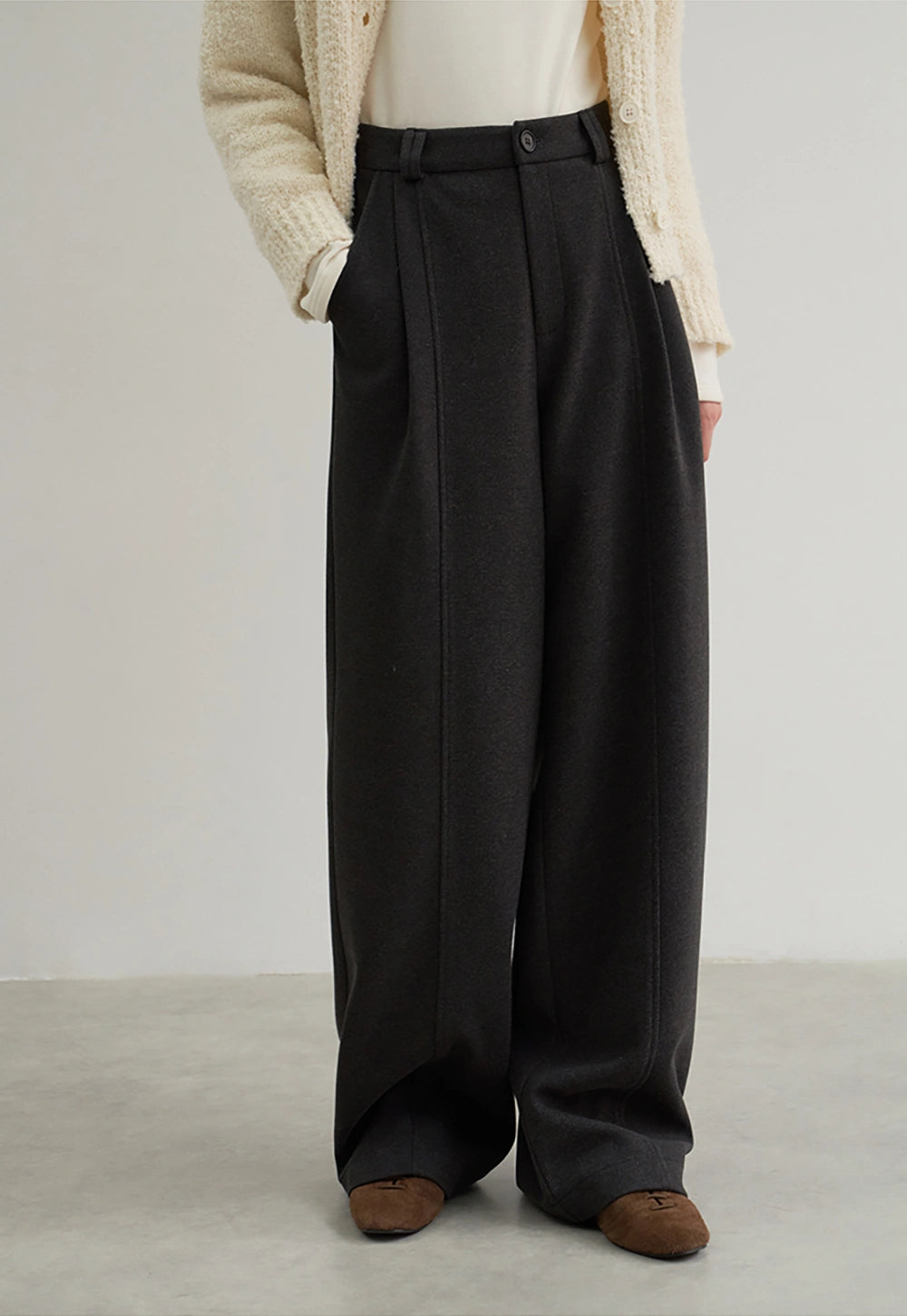 Pleated High-Waist Straight Leg Casual Pants