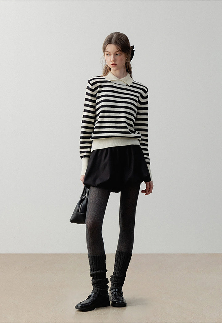 Women’s Striped Pullover Sweater with Polo Collar