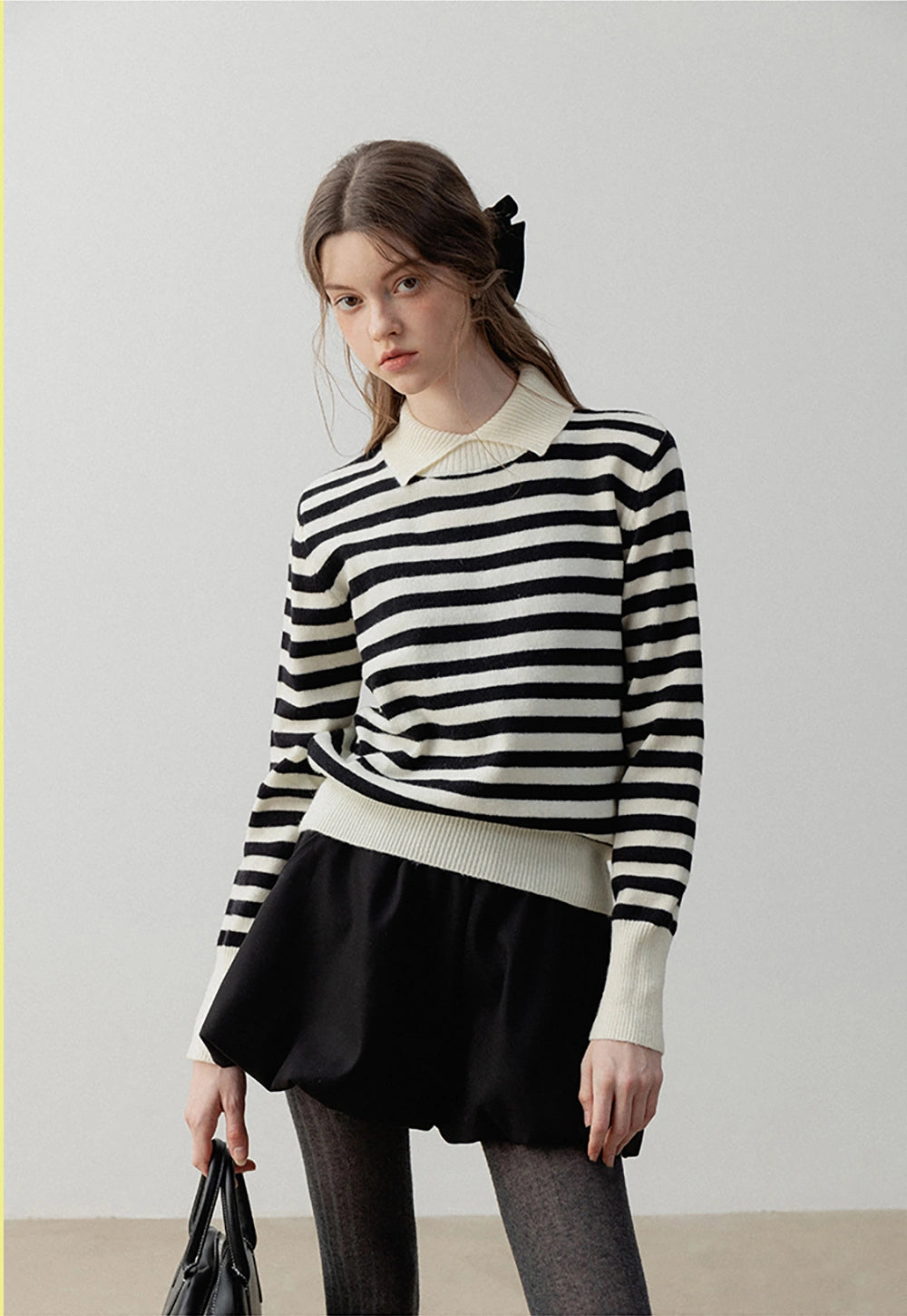 Women’s Striped Pullover Sweater with Polo Collar