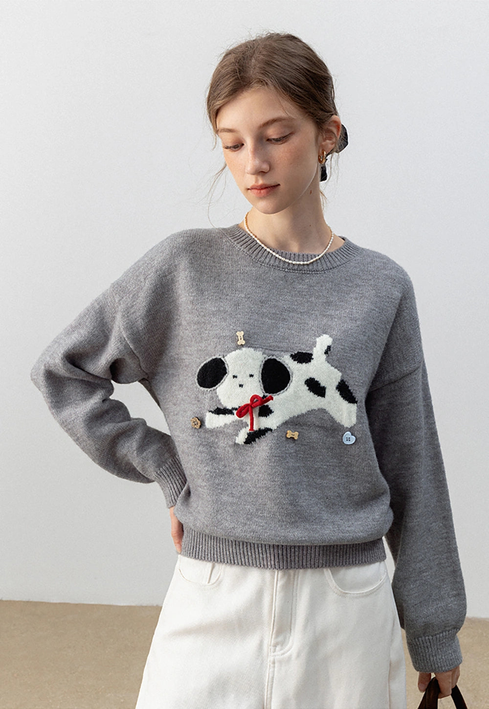 Cute Dog Knit Sweater - Cozy, Warm Pullover for Women