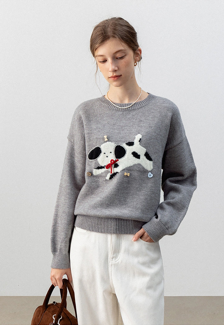 Cute Dog Knit Sweater - Cozy, Warm Pullover for Women