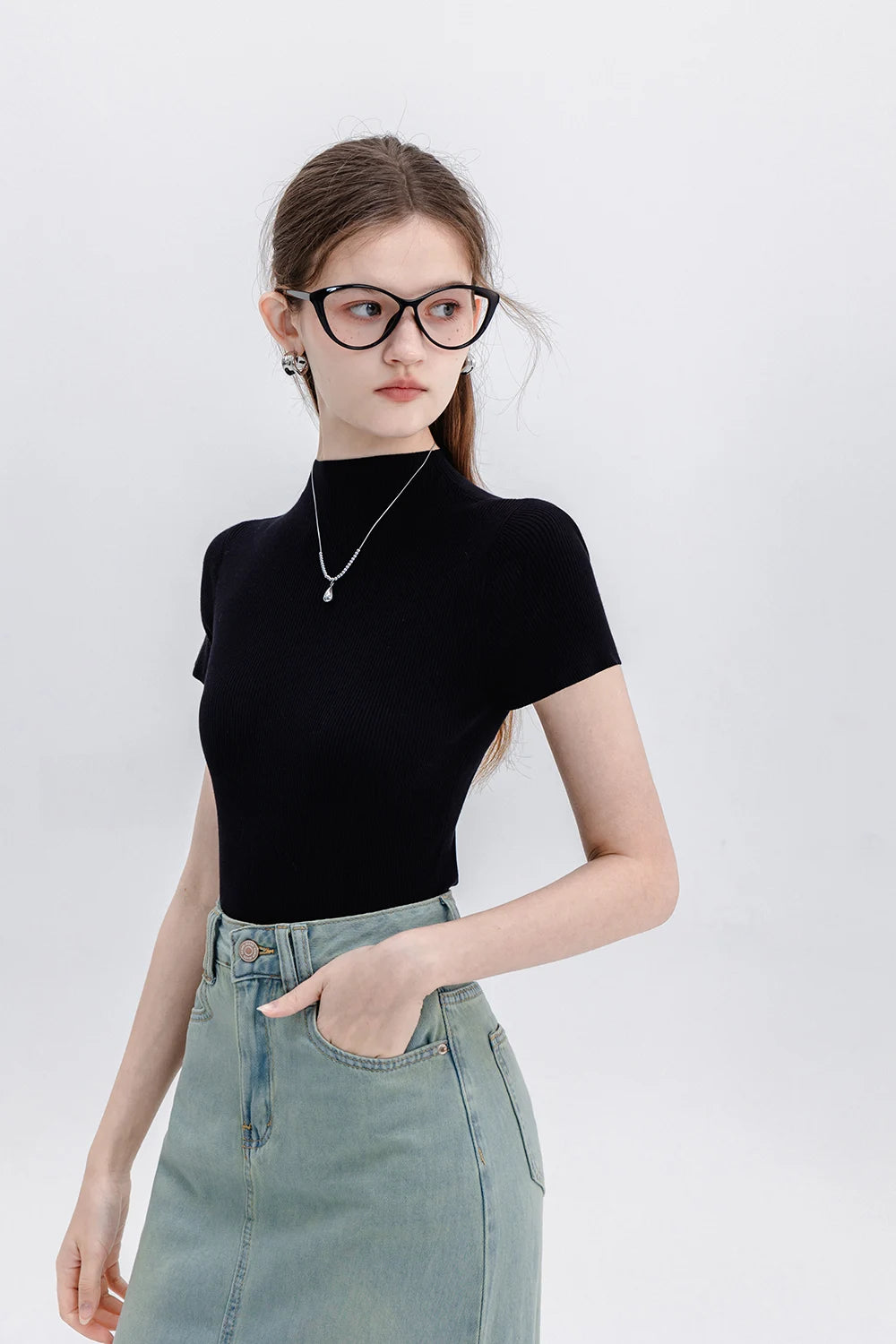 Váy Midi denim thời thượng có viền sờn